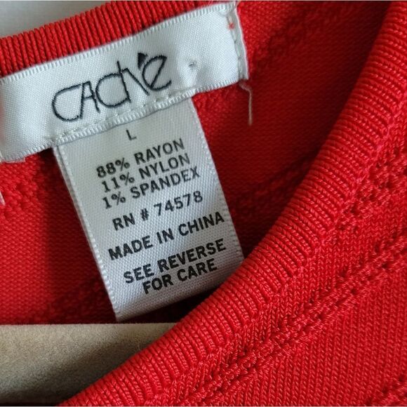 CACHE Elegant Fire Red Chevron Dress Size L - Picture 10 of 16